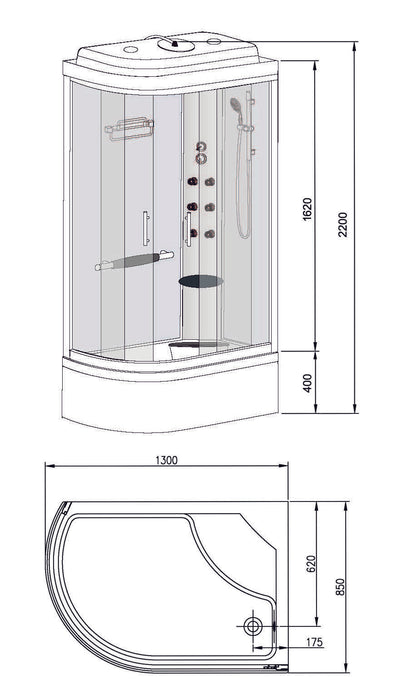 Premium bad/douche 130x85 h 220 cm veiligheidsglas 5 mm