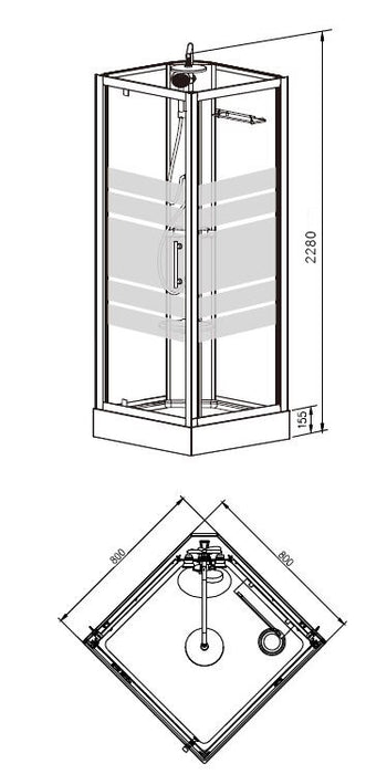 Thermo complete douchecabine 80x80x218 alu  5mm glas