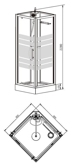 Thermo complete douchecabine 90x90x228 alu  5mm glas