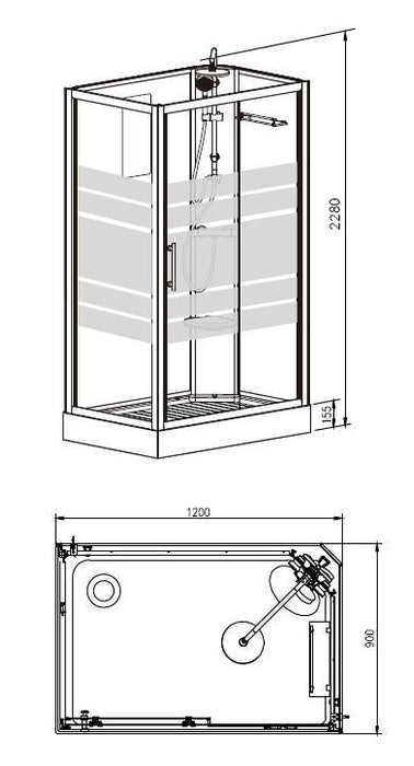 Thermo rechts complete douchecabine 120x90x218 alu  5mm glas