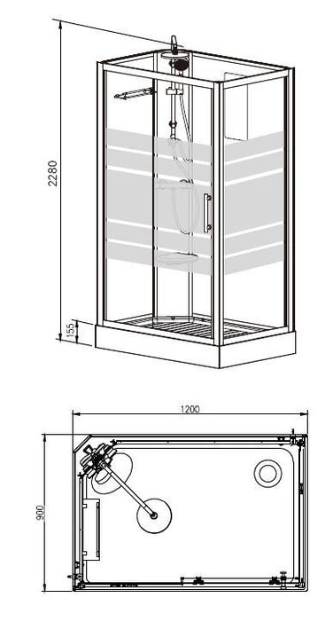 Thermo links complete douchecabine 120x90x218 alu  5mm glas