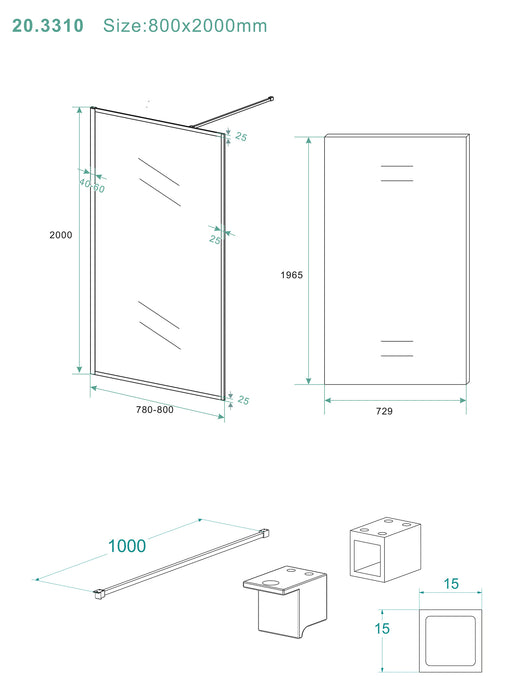 Wiesbaden Square inloopdouche 10mm nano 800x2000 mat zwart