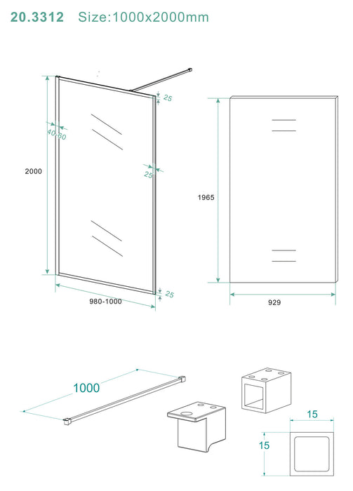 Wiesbaden Square inloopdouche 10mm nano 1000x2000 mat zwart