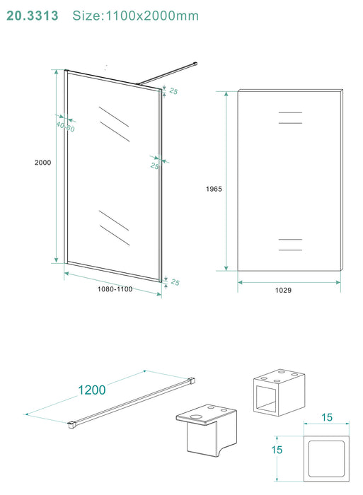 Wiesbaden Square inloopdouche 10mm nano 1100x2000 mat zwart