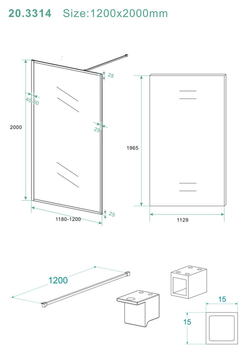 Wiesbaden Square inloopdouche 10mm nano 1200x2000 mat zwart