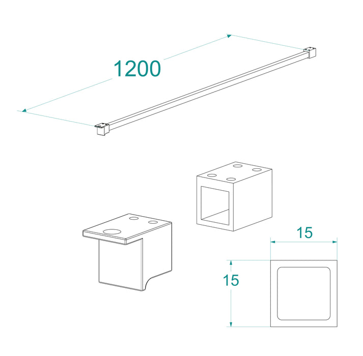 Wiesbaden stabilisatiestang 1200mm voor Square inloopdouche mat zwart