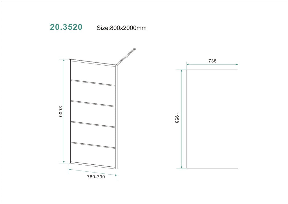 Horizon inloopdouche mat zwart raster 80 cm 8 mm Nano