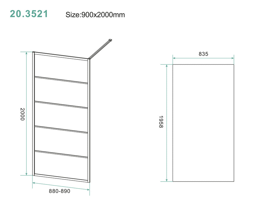 Horizon inloopdouche mat zwart raster 90 cm 8 mm Nano