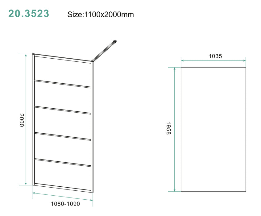 Horizon inloopdouche mat zwart raster 110 cm 8 mm Nano