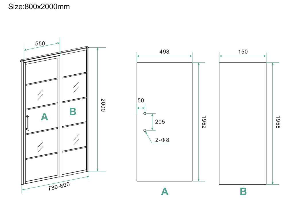 Horizon nisdeur R/L met vast deel 80cm 8mm NANO