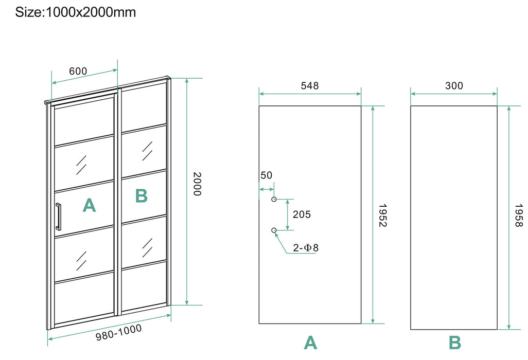 Horizon nisdeur R/L met vast deel 100cm 8mm NANO