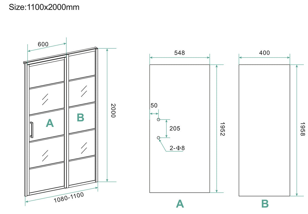 Horizon nisdeur R/L met vast deel 110cm 8mm NANO