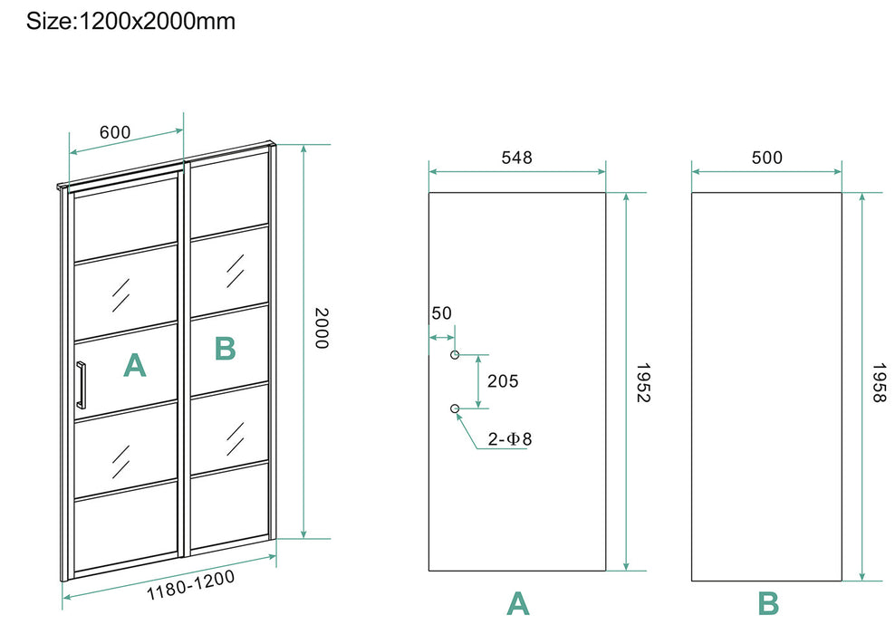 Horizon nisdeur R/L met vast deel 120cm 8mm mat zwart NANO