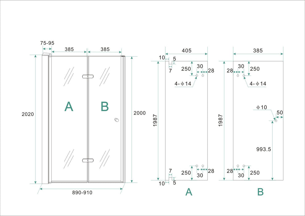 vouwbare nisdeur 900x2000 links 8mm NANO glas