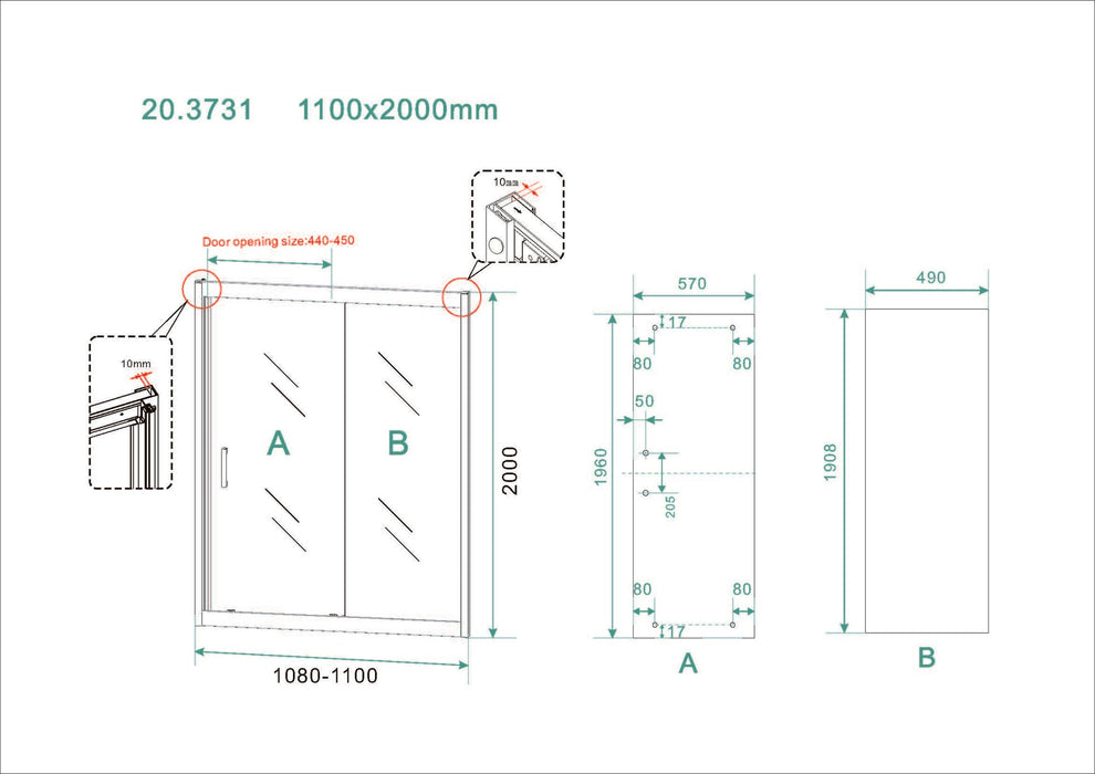 Skyline schuifbare nisdeur 1100x2000 mat-zwart 8mm NANO