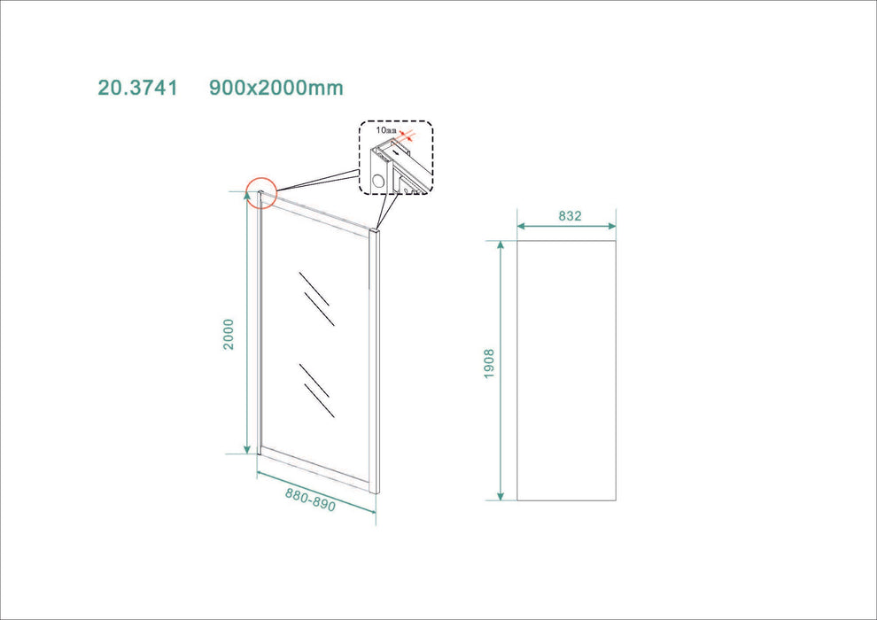 Skyline zijwand 900x2000 mat-zwart 8mm NANO voor Skyline schuifbare nisdeur