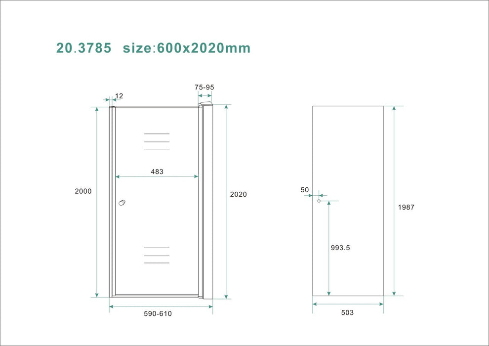 nisdeur met profiel 600x2000 8mm NANO rookglas