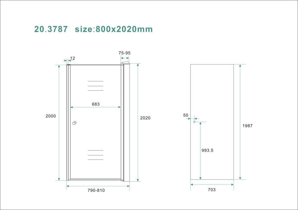 nisdeur met profiel 800x2000 8mm NANO rookglas