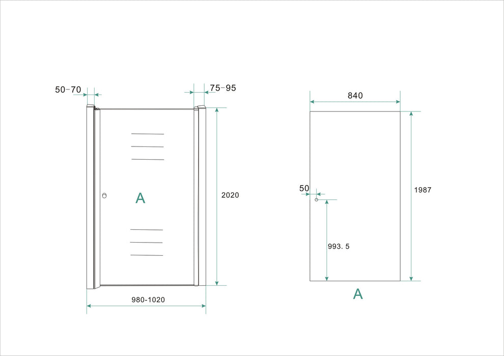 nisdeur met profiel 1000x2000 8mm NANO glas