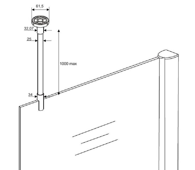 stabilisatiestang plafondbevestiging rond 100cm inkortbaar