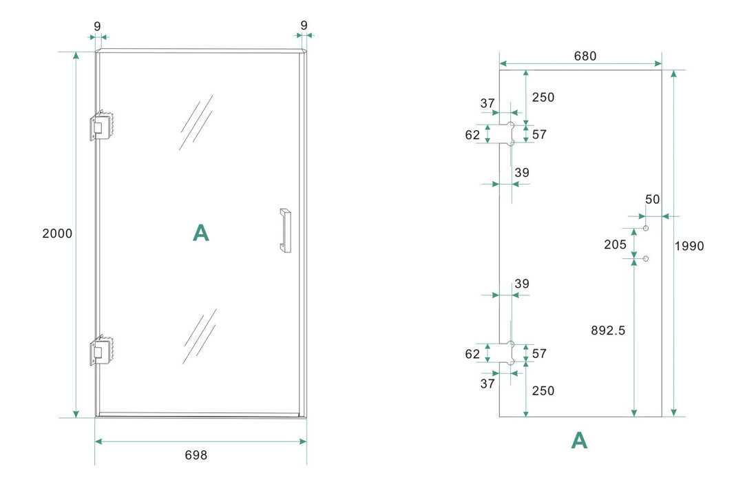profielloze nisdeur 700x2000 8mm NANO glas