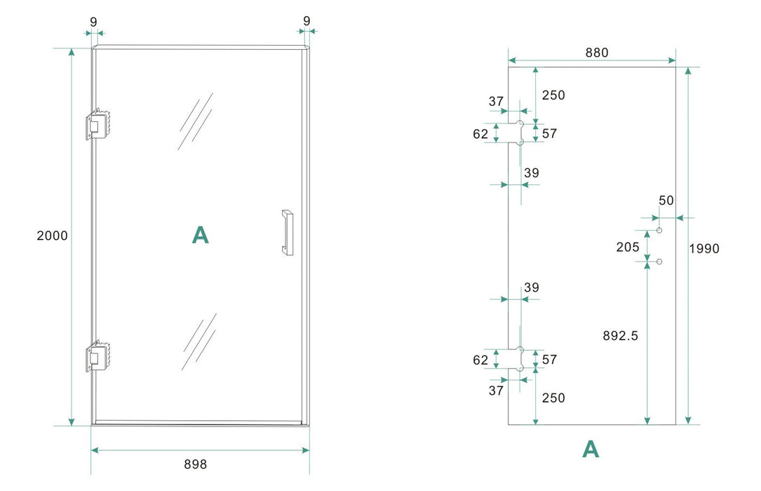 profielloze nisdeur 900x2000 8mm NANO glas