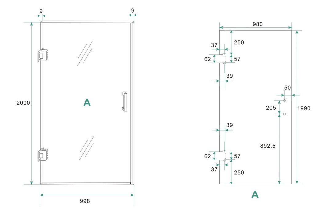 profielloze nisdeur 1000x2000 8mm NANO glas