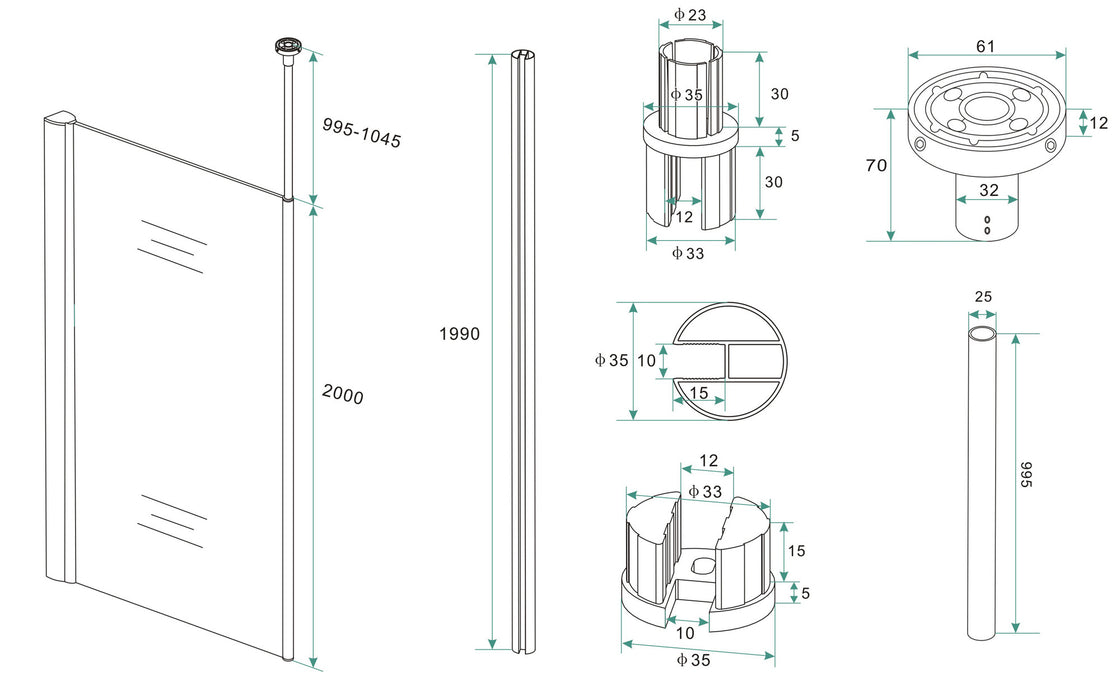 set verticale stabilisatiestang+plafond bev.chroom