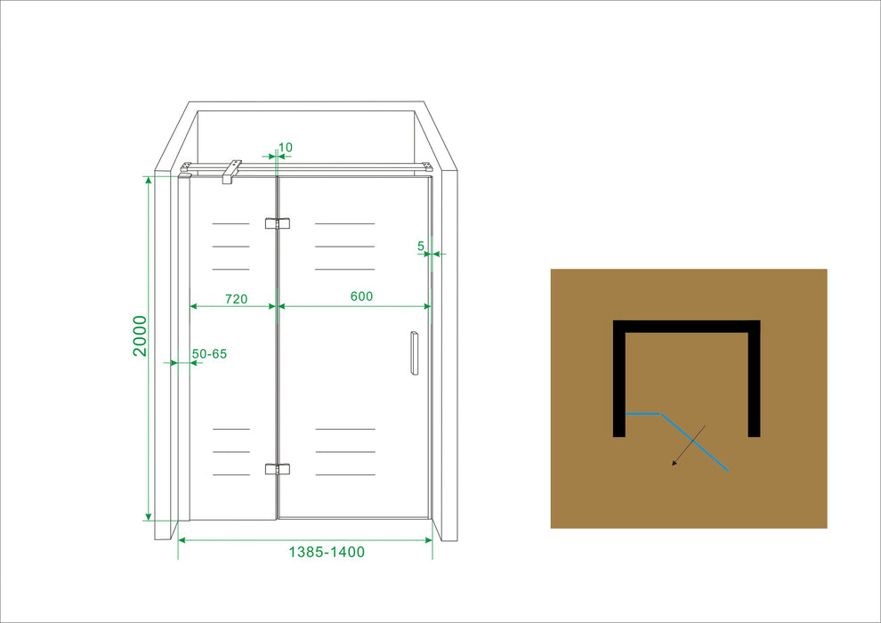 nis swingdeur + vast paneel 140 (60-80) x 200 NANO