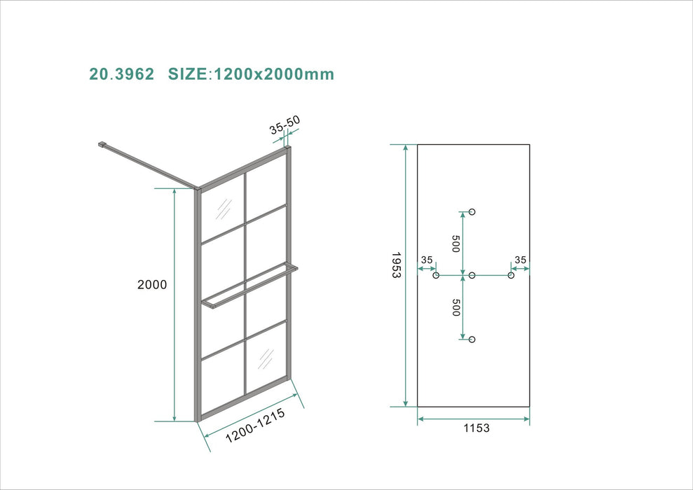 Wiesbaden inloopdouche met raster en handdoekhouder 10mm nano 1200 x 2000 cm mat zwart