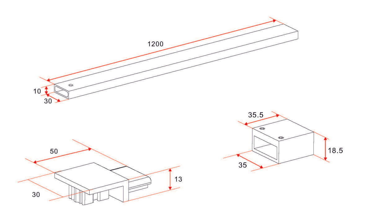 stabilisatiestang 120 compleet voor inloopdouche + raster zwart