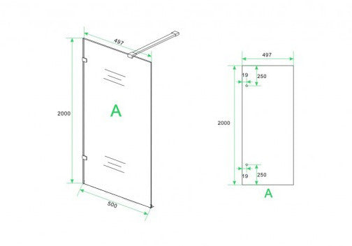 profielloze inloopdouche 500x2000 8mm NANO glas