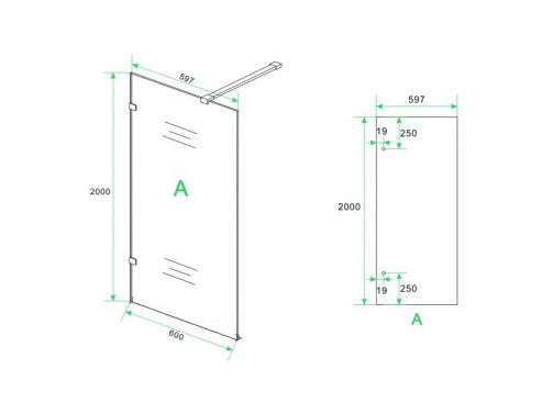 profielloze inloopdouche 600x2000 8mm NANO glas