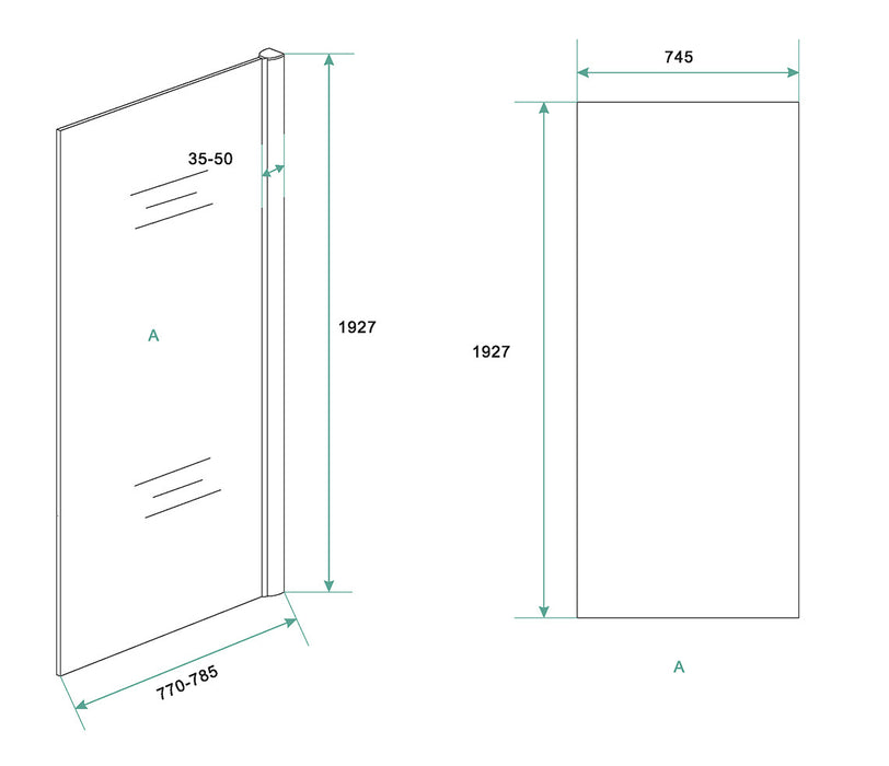 Eco zijwand voor Eco nisdeur 800x1950 6mm