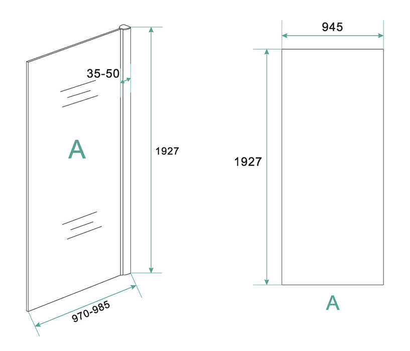 Eco zijwand voor Eco nisdeur 1000x1950 6mm