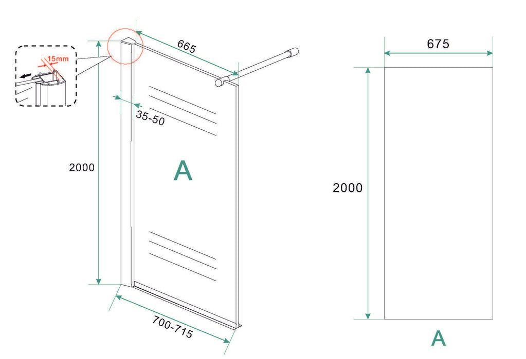 Eco Inloopdouche + muurprofiel 700x2000, 8 mm Nano