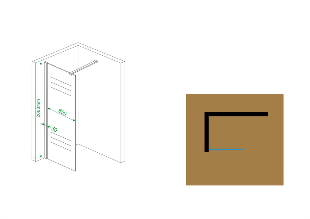 inloopdouche + muurprof. 700x2000 10mm NANO ged.matglas