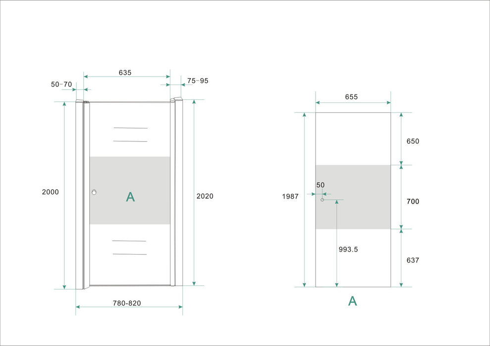 nisdeur -R- met profiel 800x2000 8mm NANO ged.matglas