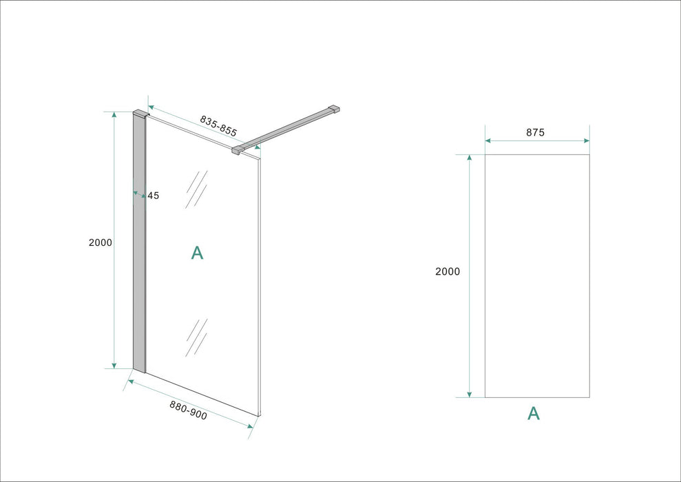 Wiesbaden inloopdouche safety glass nano 90x200x1 cm helder/mat zwart