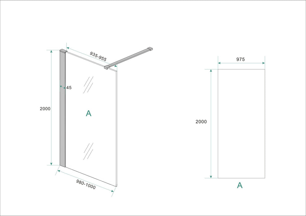 Wiesbaden inloopdouche safety glass nano 100x200x1 cm helder/mat zwart