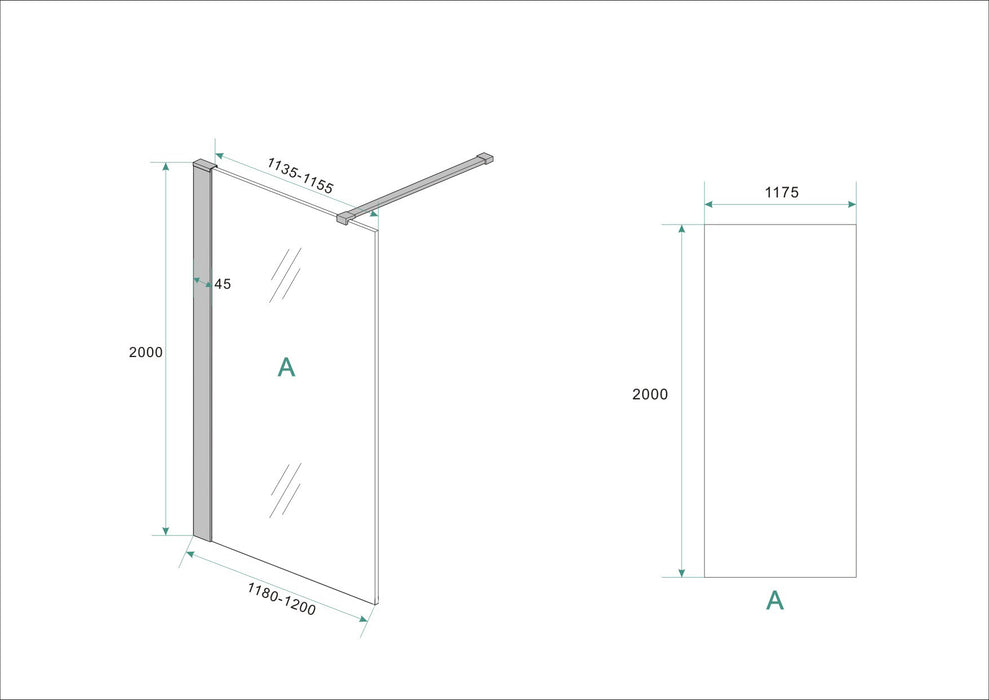 Wiesbaden inloopdouche safety glass nano 120x200x1 cm helder/mat zwart