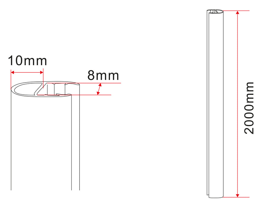 rubber deurstrip 8mm x 2000 tbv nisdeur