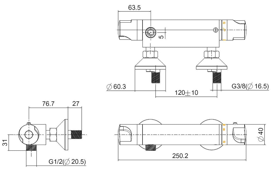 Universal thermostatische douchemengkraan 12cm chroom