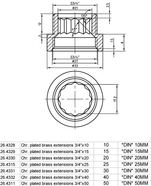 Kraanverlengkoppeling 3/4 x 25 Chr