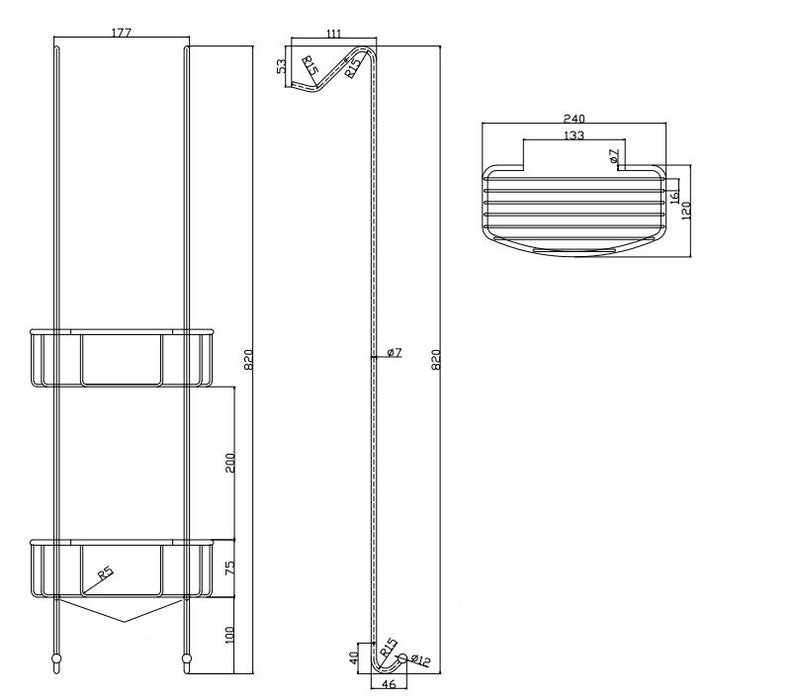 Domo mat zwart ophangrek tbv glazen wand 80cm
