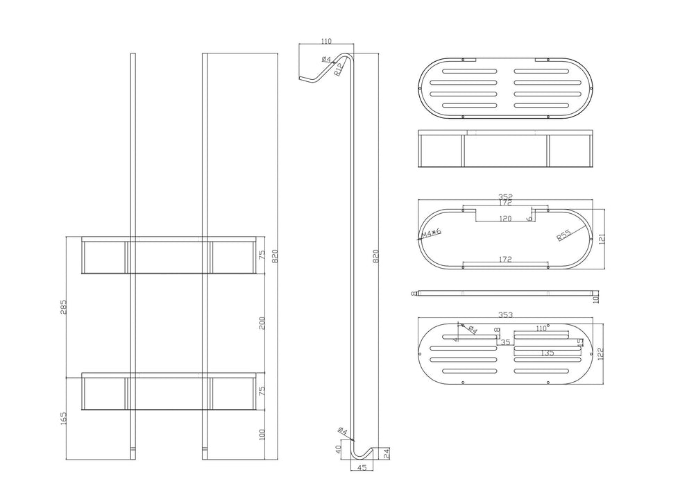 Style mat zwart ophangrek tbv glazen wand 80cm