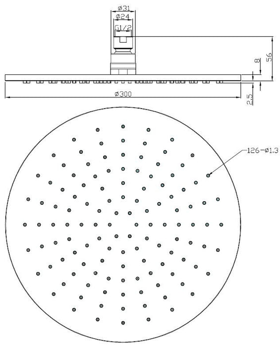 Caral hoofddouche rond 30 x 0,8 cm mat zwart