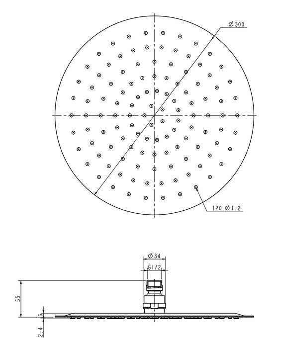 Wiesbaden Ufo luxe hoofddouche ultra plat 30 cm mat zwart