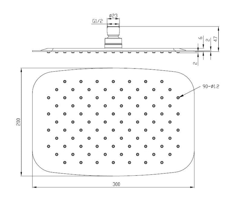 UFO ovale hoofddouche 300x200x2 geborsteld staal