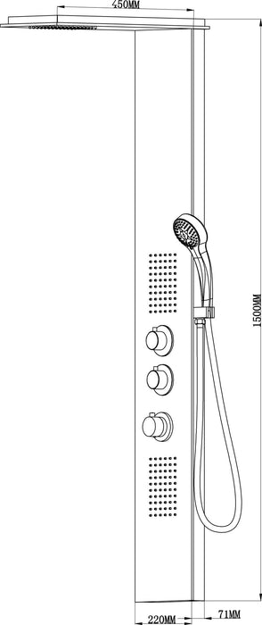 Ontario thermostatische douchekolom 150x22 cm RVS